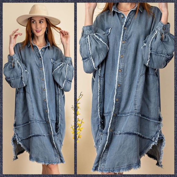 EASEL Ultra Oversized Shirt Dress-Distressed & Unique Details, Statement Sleeves - Picture 6 of 16